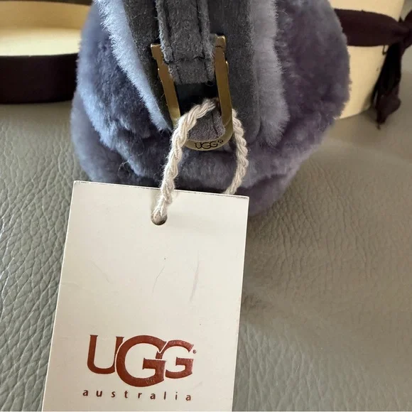 New UGG Grey Earmuffs Shearling Sheepskin Genuine Leather Trim Polyester Fill OS - Picture 10 of 16
